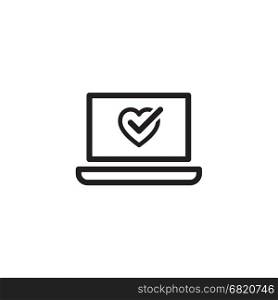Online Health Tests and Medical Services Icon.. Online Health Tests and Medical Services Icon. Flat Design. Isolated laptop with heart and check symbol.