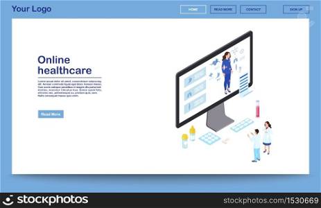 Online healthcare isometric website template. Remote doctors analysing woman health, prescribing medication. Distance internal organs scanning, internet diagnostics. Ehealth homepage with text space . Online healthcare isometric website template. Remote doctors analysing woman health, prescribing medication. Distance internal organs scanning, internet diagnostics. Ehealth homepage with text space