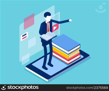 Online instruction. Study courses training tutorial. Isometric vector concept