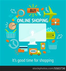 Online internet shopping concept with laptop and purchase commerce retail payment icons vector illustration