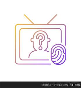Online investigation show gradient linear vector icon. True crime series. Suspense on TV channel. Criminal mystery. Thin line color symbol. Modern style pictogram. Vector isolated outline drawing. Online investigation show gradient linear vector icon