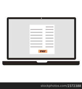 online invoice on the laptop screen sign. online payment service. symbol. flay style.