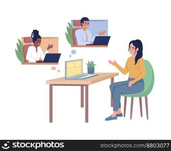 Online job meeting semi flat color vector character. Editable figures. Full body character on white. Video communication simple cartoon style illustration for web graphic design and animation. Online job meeting semi flat color vector character