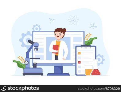 Online Laboratorium with Conducting Research Scientific, Experimentation and Measurement in a Lab in Flat Cartoon Hand Drawn Templates Illustration