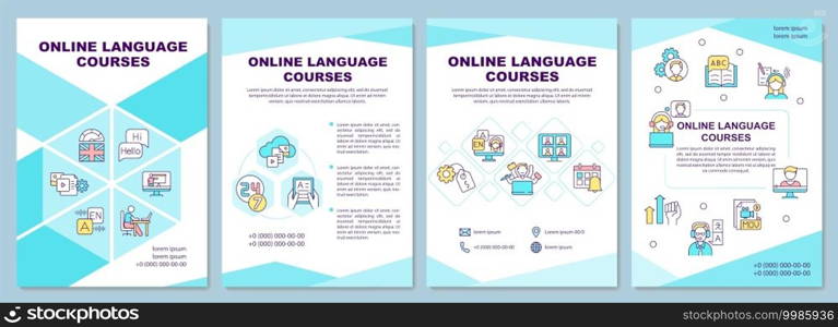 Online language courses brochure template. Special information. Flyer, booklet, leaflet print, cover design with linear icons. Vector layouts for magazines, annual reports, advertising posters. Online language courses brochure template