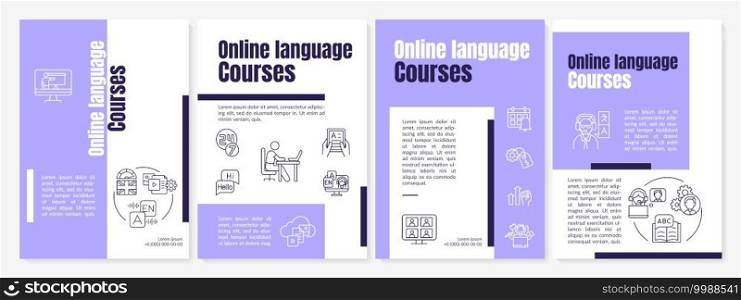 Online language courses brochure template. Special schools. Flyer, booklet, leaflet print, cover design with linear icons. Vector layouts for magazines, annual reports, advertising posters. Online language courses brochure template