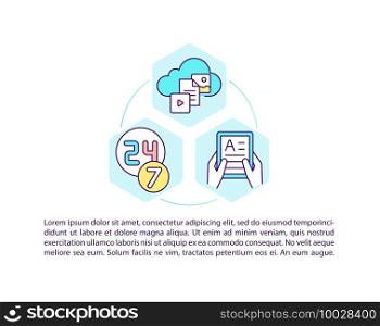 Online language courses concept icon with text. Special learning with remote technology. PPT page vector template. Brochure, magazine, booklet design element with linear illustrations. Online language courses concept icon with text