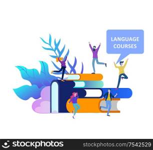 Online language courses, distance education, training. Language Learning Interface and Teaching Concept. Education Concept, training young people. Internet students. Online language courses, distance education, training. Language Learning Interface and Teaching Concept.