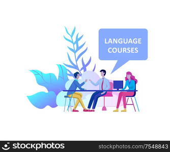 Online language courses, distance education, training. Language Learning Interface and Teaching Concept. Education Concept, training young people. Internet students. Online language courses, distance education, training. Language Learning Interface and Teaching Concept.