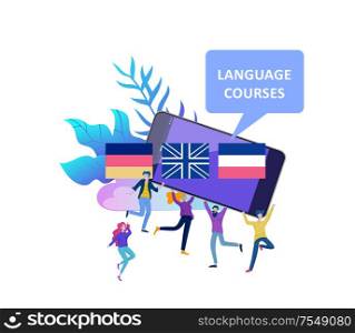 Online language courses, distance education, training. Language Learning Interface and Teaching Concept. Education Concept, training young people. Internet students. Online language courses, distance education, training. Language Learning Interface and Teaching Concept.
