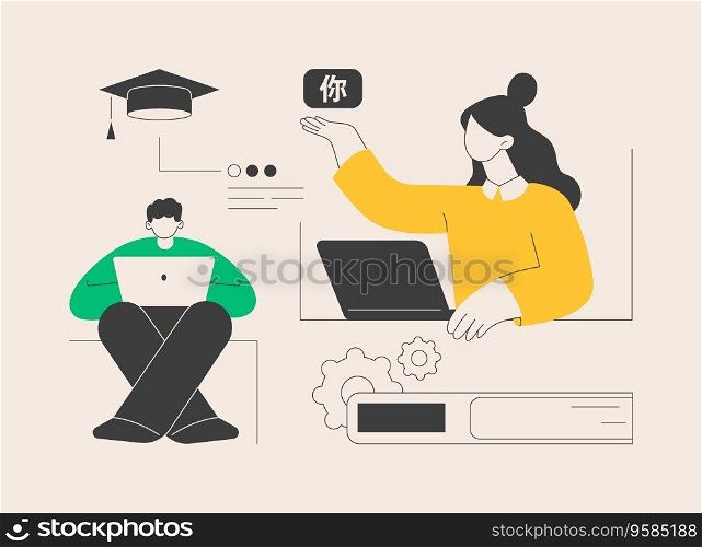 Online language school abstract concept vector illustration. Recorded digital class, online language tutor, live native speaker lesson, practical course, distance education abstract metaphor.. Online language school abstract concept vector illustration.