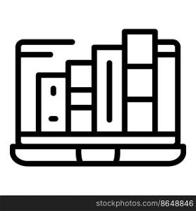 Online laptop library icon outline vector. Video webinar. Computer training. Online laptop library icon outline vector. Video webinar