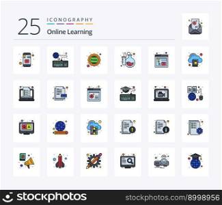Online Learning 25 Line Filled icon pack including test tubes. flask. online. pass. school