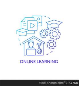 Online learning blue gradient concept icon. Organizing corporate training event abstract idea thin line illustration. Remote education. Elearning. Isolated outline drawing. Myriad Pro-Bold font used. Online learning blue gradient concept icon