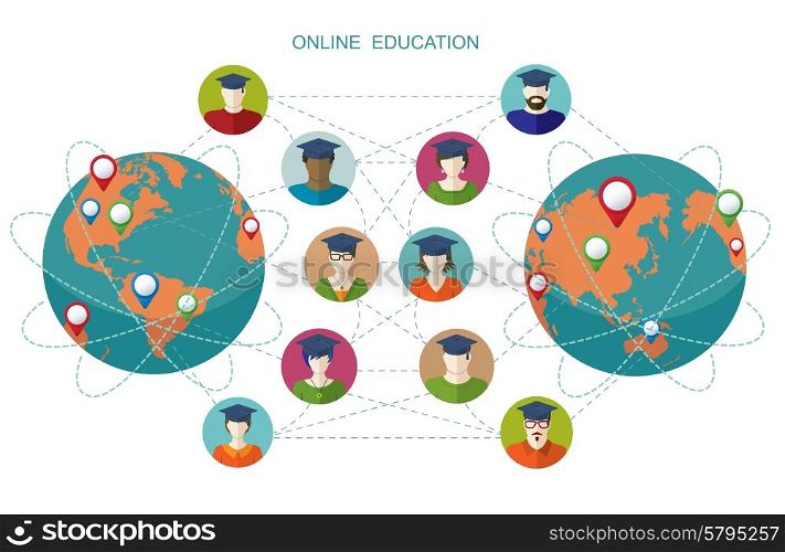 Online learning. Conceptual banner. People flat icons.