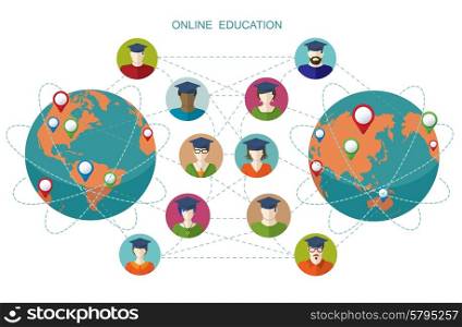 Online learning. Conceptual banner. People flat icons.