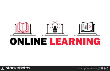 Online learning icon. Studying at home. Vector on isolated white background. EPS 10.. Online learning icon. Studying at home. Vector on isolated white background. EPS 10