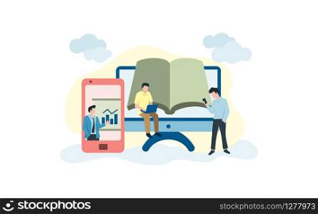 Online Learning people illustration with computer, smartphone and book