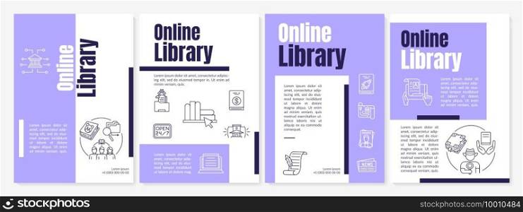 Online library brochure template. New technology avaliable . Flyer, booklet, leaflet print, cover design with linear icons. Vector layouts for magazines, annual reports, advertising posters. Online library brochure template