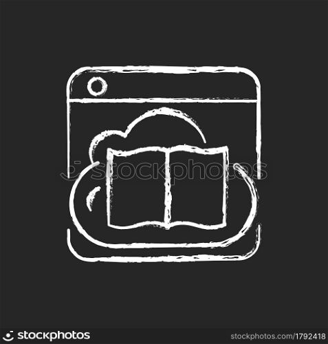 Online library chalk white icon on dark background. Digital database with books. Remote access to educational content. E-books collection. Isolated vector chalkboard illustration on black. Online library chalk white icon on dark background