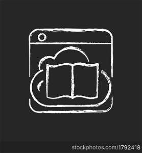 Online library chalk white icon on dark background. Digital database with books. Remote access to educational content. E-books collection. Isolated vector chalkboard illustration on black. Online library chalk white icon on dark background