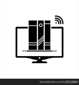 Online Library Icon, E-Library, Digital Book, Resources Vector Art Illustration