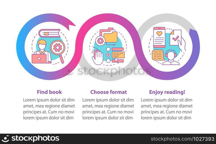 Online library vector infographic template. Read ebooks. Business presentation design elements. Data visualization with 4 steps and options. Process timeline chart. Workflow layout with linear icons