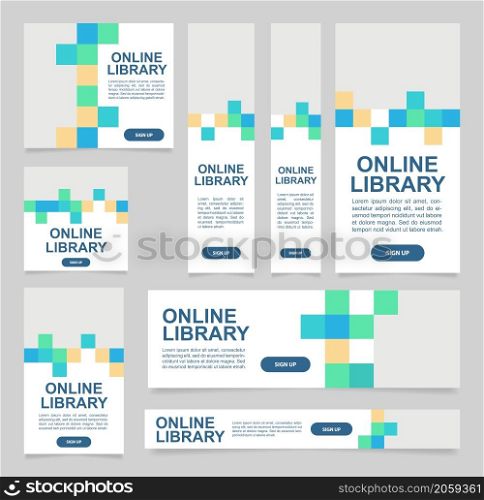 Online library web banner design template. Vector flyer with text space. Advertising placard with customized copyspace. Promotional printable poster for advertising. Graphic layout. Online library web banner design template