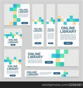 Online library web banner design template. Vector flyer with text space. Advertising placard with customized copyspace. Promotional printable poster for advertising. Graphic layout. Online library web banner design template