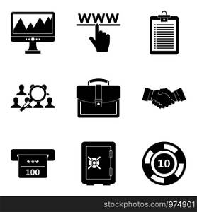 Online market icons set. Simple set of 9 online market vector icons for web isolated on white background. Online market icons set, simple style