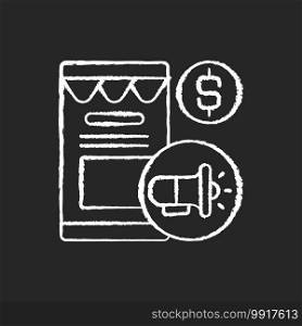 Online marketing chalk white icon on black background. Component of marketing that utilizes internet and online based digital technologies. Isolated vector chalkboard illustration. Online marketing chalk white icon on black background
