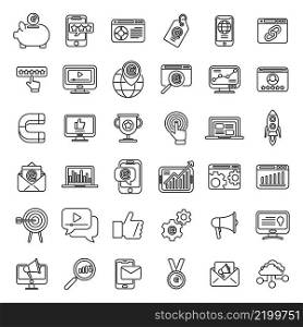 Online marketing icons set outline vector. Digital c&aign. Email content. Online marketing icons set outline vector. Digital c&aign