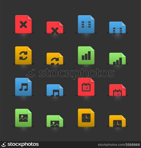 Online media icons set on moving stubs, two positions isolated vector illustration