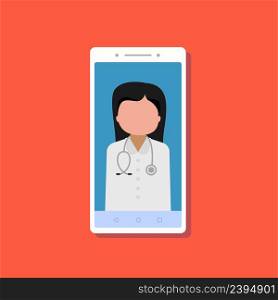 Online medical consultation on the smartphone on red. Stock HD vector . Online medical consultation on the smartphone on red. Stock vector