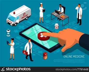 Online medical practitioners doctors consultation on mobile device for quick treatment advice isometric conceptual composition vector illustration . Online Doctor Isometric Medical Composition