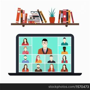 Online meeting of people with teleconference remote working, or learning. Virtual communication in zoom.. Online meeting of people with teleconference remote working, or learning. Virtual communication in zoom
