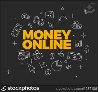 Online money concept - abstract illustrative background - dark version