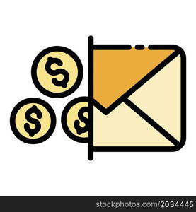 Online money email icon. Outline online money email vector icon color flat isolated. Online money email icon color outline vector