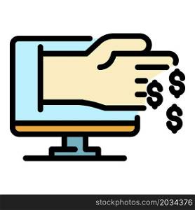 Online money give icon. Outline online money give vector icon color flat isolated. Online money give icon color outline vector