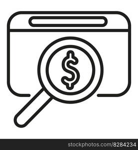 Online money search icon outline vector. Bank finance. Deposit reserve. Online money search icon outline vector. Bank finance