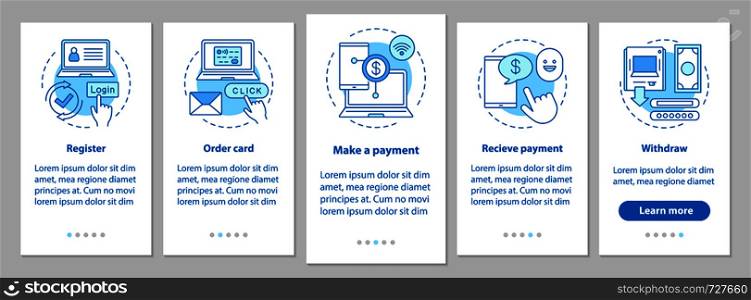 Online money transaction onboarding mobile app page screen with linear concepts. E-payment system steps graphic instructions. UX, UI, GUI vector template with illustrations. Online money transaction onboarding mobile app page screen with
