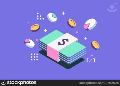 Online money transfer concept, Commerce solutions for investments. Vector isometric illustration.