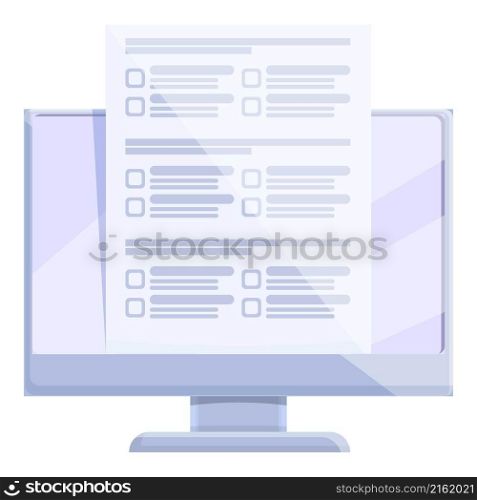 Online monitor education icon cartoon vector. School survey. Computer test. Online monitor education icon cartoon vector. School survey