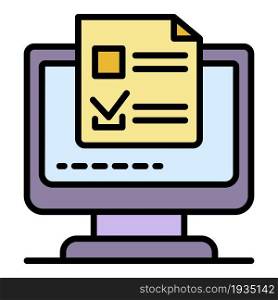 Online monitor vote icon. Outline online monitor vote vector icon color flat isolated. Online monitor vote icon color outline vector