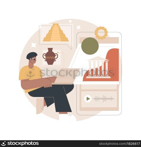 Online museum tours abstract concept vector illustration. Free virtual gallery tour, online exhibition, social distance, stay home, art therapy, leisure time, audio guide abstract metaphor.. Online museum tours abstract concept vector illustration.