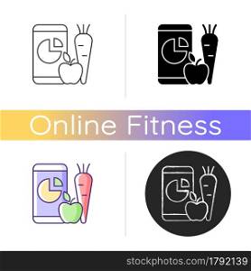 Online nutrition tracker icon. Foods eaten per day accounting. Body weight control app. Calories calculator. Mood regulator. Linear black and RGB color styles. Isolated vector illustrations. Online nutrition tracker icon.