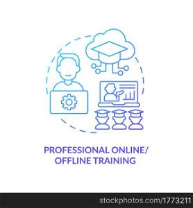 Online, offline training concept icon. Flexible approach abstract idea thin line illustration. Interaction through physical classroom and online platform. Vector isolated outline color drawing. Online, offline training concept icon