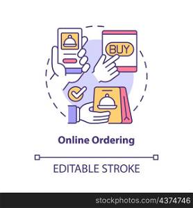 Online ordering concept icon. Wireless solution. Touchless system abstract idea thin line illustration. Isolated outline drawing. Editable stroke. Roboto-Medium, Myriad Pro-Bold fonts used. Online ordering concept icon