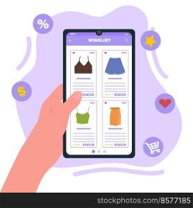 Online ordering of clothes. Flat vector illustration.. Online ordering of clothes. Flat vector illustration