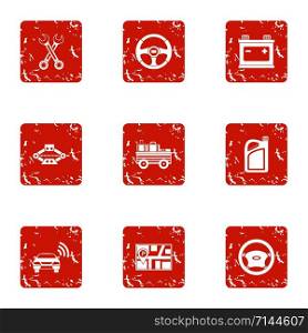 Online parking icons set. Grunge set of 9 online parking vector icons for web isolated on white background. Online parking icons set, grunge style